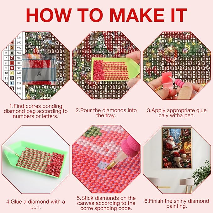 MEIYUDA Christmas Santa Claus Diamond Painting Kits for Adults, 5D Santa Claus Diamond Art Kits for Beginners, DIY Gem Art Crystal Painting for Home Wall Decor Gift 12x16inch