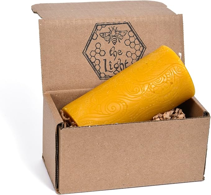 BeeTheLight Beeswax Pillar Candle - 100% Pure Bees Wax - Choose Your Size and Color - Up to 72 Hour Burn Time - Approx. 2x3, 3x4, 3x6 - Unscented - Natural Light Honey Scent (Natural Yellow, Large)