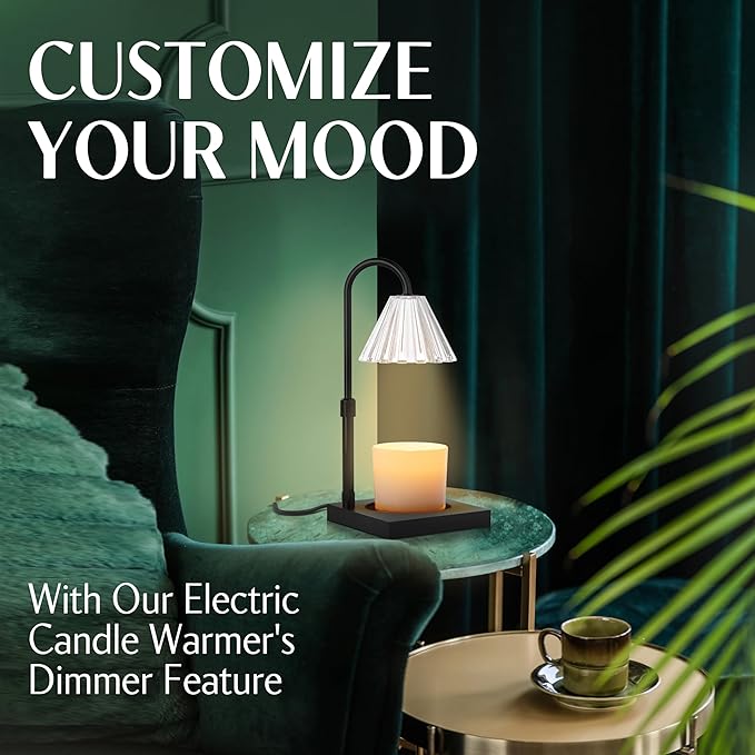 Candle Warmer Lamp with Timer and Dimmer & Includes 2 Bulbs, Electric Wax Candle Lamp Warmer for Jar Candles, Home Decor Aesthetic, and House Warming Gifts - Black Glass