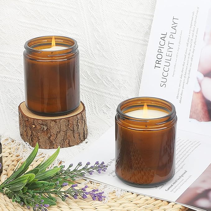 MILIVIXAY 20 Pack 8 OZ Thick Glass Dark Amber Candle Jars with All Black Metal Lids-Bulk Empty Candle Jars for Making Candles-Canning Jar for Spice, Liquid, Sample- Dishwasher Safe.