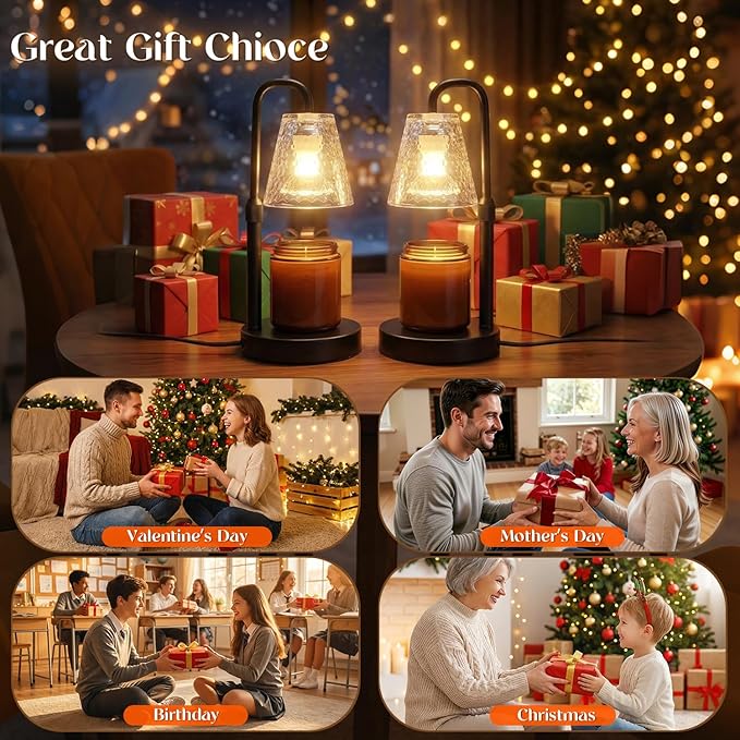 Glimra 2 Pack Candle Warmer Lamp with Timer,Dimmable Adjustable Height Candle Heater Birthday Gifts for Women Mom Sister Friends,House Warming Gifts New Home Candle Lamp Warmer with 4 Bulbs