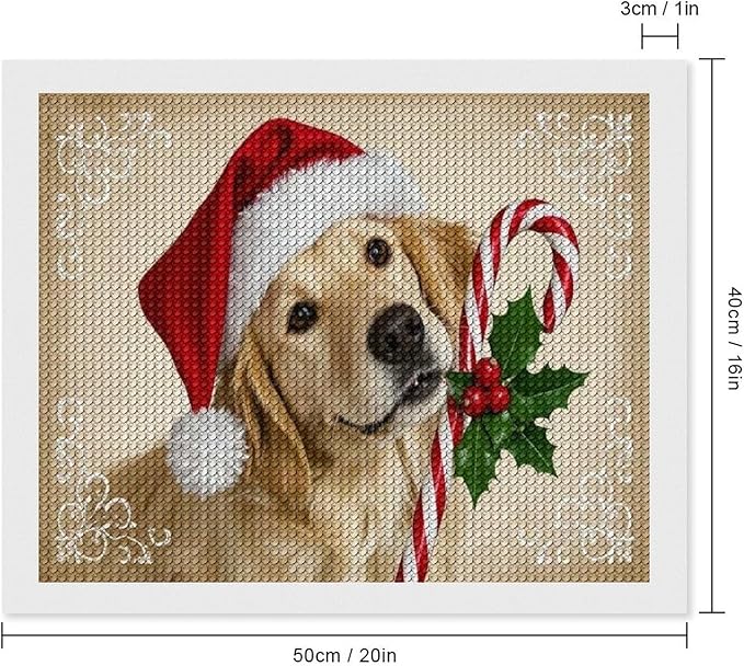 Diamond Painting Kits for Adults - Christmas Golden Retriever Puppy in Santa Hat with Candy Cane Painting DIY 5D Full Drill Diamond Dots Paintings with Diamonds Gem Art And Crafts Home Decor 16"x20"