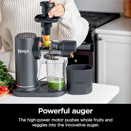 Ninja NeverClog Cold Press Juicer | Powerful Electric Slow Masticating Juicer with Pulp Control | XL Capacity | 24 oz. Juice Jug & 36 oz. Pulp Container | Dishwasher Safe | Charcoal | 150W | JC151