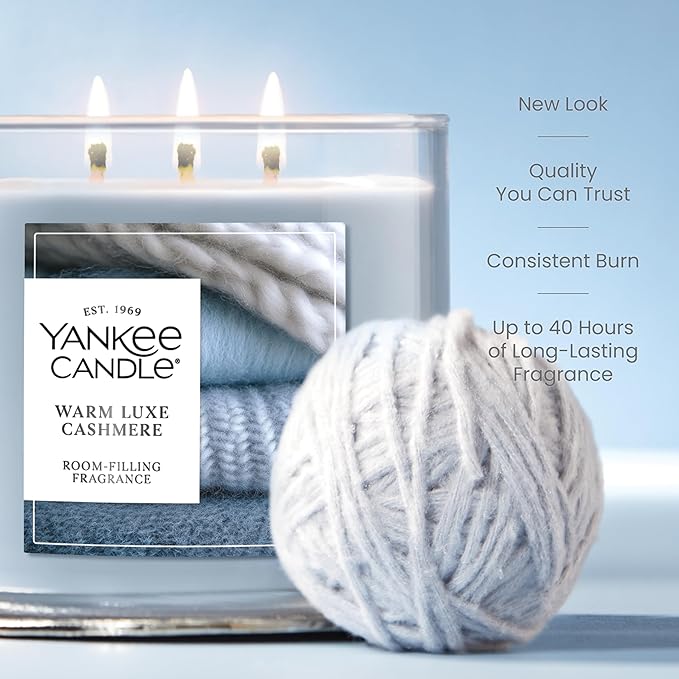 Yankee Candle Warm Luxe Cashmere, Fall Scented Candle, 14.5oz 3-Wick Candle Jar with up to 40 Hours Burn Time
