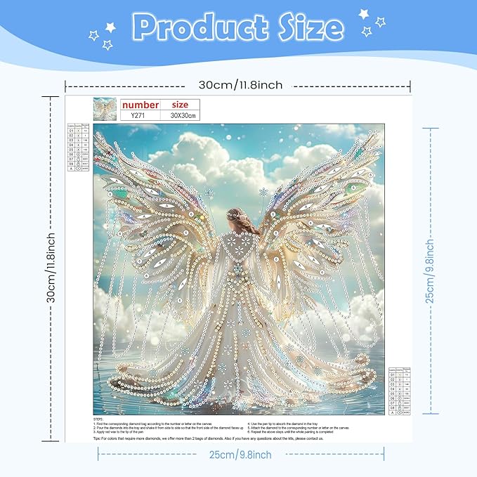 NEWENMO Angel Diamonds Painting Kits for Adults Beginner DIY 5D Colorful Wings Diamond Art Paint with Special Shape Diamonds, Full Drill Gem Art Diamonds Painting Kit for Home Wall Decor 12x12Inch