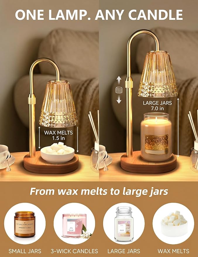 Candle Warmer Lamp with Timer Dimmable 2PCS, Height Adjustable Candle Lamp Warmer for Jar Candles, Housewarming Gift, Birthday Mother's Day Valentines Gifts for Women Mom Wife Bedroom Home Room Decor