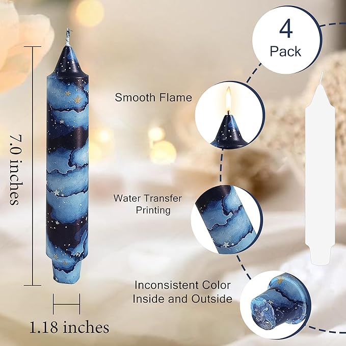 7 inch Short Candle Rustic Taper Candles Printed Candlestick Handmade Unscented Taper Candle 4 pcs Smokeless Tapered Candles for Home Dinner Wedding Holiday