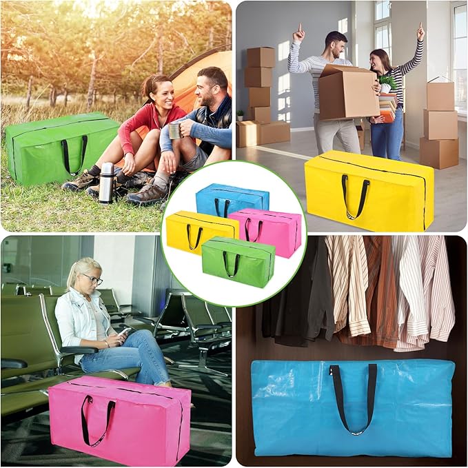 Ice Cream Moving Bags - 8 Pack Extra Large Heavy Duty Storage Bags With Zipper & Reinforce Handles | 29x14x13 Inch Moving Tote Bags Bulk For Clothing, Shoes, Travel