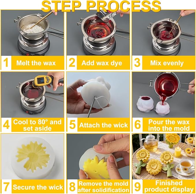2PCS Sunflower Candle Molds 3D Sunflower Bouquet Mold for Candle Making Mold DIY Handmade Soaps, Candle Gifts,Resin Crafts,Ice Cubes,Chocolate and Home Decorations Valentine's Day Gift