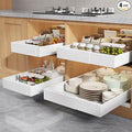 Seinloes 4 Pack Pull Out Cabinet Organizers 21" Deep With Raising Pad for Framed Cabinets, Expandable Width (9"-14") Slide Out Drawers Upgrade 3 Slide Rails, Roll Out Shelves Adhesive, White