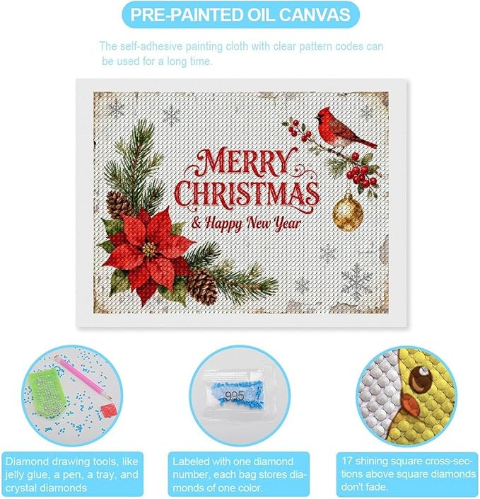 AIVKIEJK Diamond Painting Kits for Adults - Merry Christmas & Happy New Year Painting DIY 5D Full Drill Diamond Dots Paintings with Diamonds Gem Art and Crafts Home Decor 12"x16"