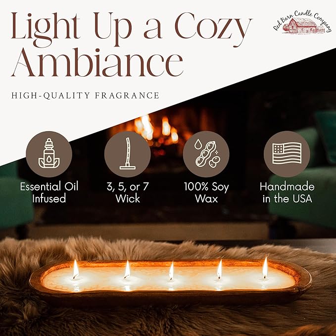 Red Barn Candle Company Wood Dough Bowl Candles | 100% Natural Soy Wax & Essential Oil Infused | Odor Eliminating + Pet Safe | Scented Candle Gifts for Men & Women (Flower Shop, 7-Wick)