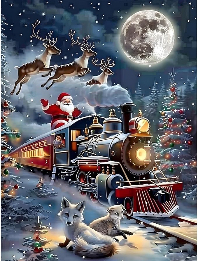 DOMROM Christmas Diamond Painting Kits, Santa Claus and Deer 5D Diamond Art Kits,Gem Art Painting with Diamonds Dots, Arts and Crafts for Beginners Adult Wall Decor 12 x 16inch