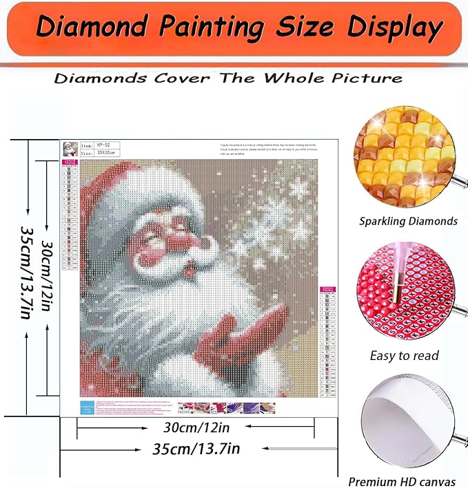 APTDYIGL 5D Christmas Diamond Painting Kits for Adults Beginner,DIY Santa Diamond Art Kits for Adults,Round Full Drill Diamond Dots with Gem Art Kits,Home Wall Decor 13.7X13.7inch