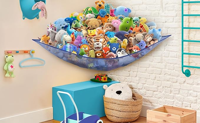 Simple Houseware 2 Pack Stuffed Animal Toy Hammock Net, Corner Wall Storage for Kids Room, Dark Blue