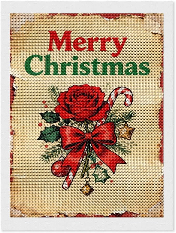AIVKIEJK Diamond Painting Kits for Adults - Merry Christmas Santa, Holly & Vintage Painting DIY 5D Full Drill Diamond Dots Paintings with Diamonds Gem Art and Crafts Home Decor 12"x16"