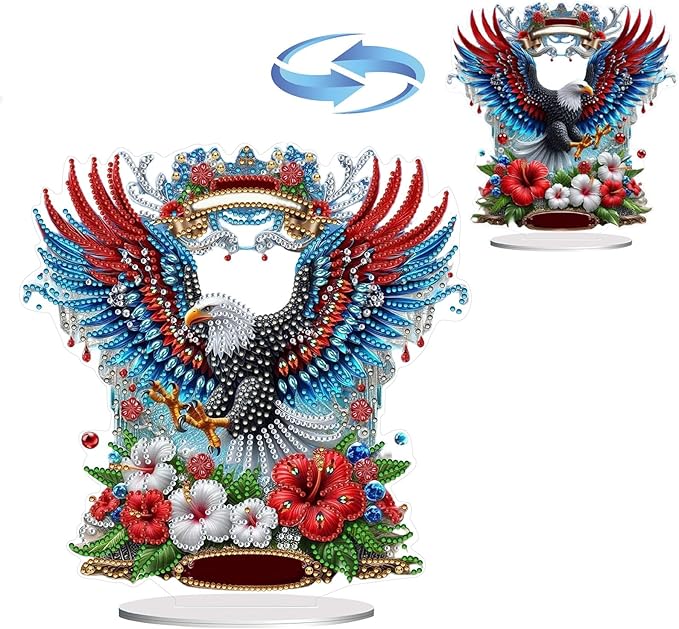 DIY Diamond Desktop Ornament PET Irregular Shape Special Shaped Crystal Double Sided Pattern Single Sided Diamond Art Painting Tabletop Home Ornaments Decor-USA Eagle