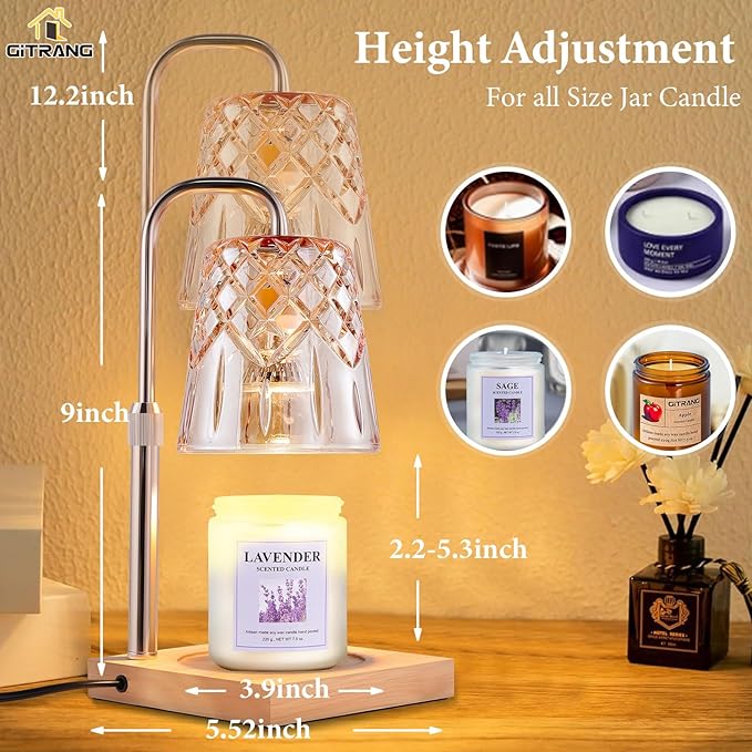Candle Warming Lamp with Timer Dimmer,House Warming Gifts New Home Decor, Birthday Gifts for Women Mom,Height Adjustable Wax Melts Warmer for Jar Candles with 3 Bulbs，Thanksgiving Gifts Decor Lamp