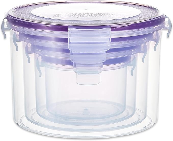 Set of 4 Round Nesting Food Storage Containers - Reusable, BPA Free Plastic, Snap Lock Lids With a Leakproof Silicone Seal. Great for Snacks, Soup, Fruit, Salad and Food Storage