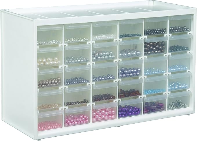 ArtBin 6830PC Store-In-Drawer Cabinets - Wall Mountable Storage Cabinet with 30 Drawers, Art & Craft Organizer, Clear/White