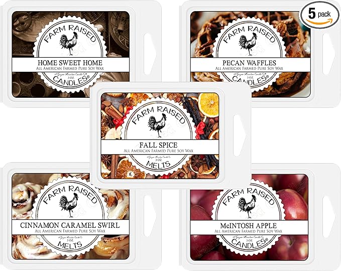 Farm Raised Candles - USA Grown Soy Wax Melts - Fall Spice - Bakery Variety Pack – 5 Pack, 16oz Total – Wax Melts Warmer Scents – Cinnamon, Pumpkin, Pecan Waffles, Cozy Kitchen Scents