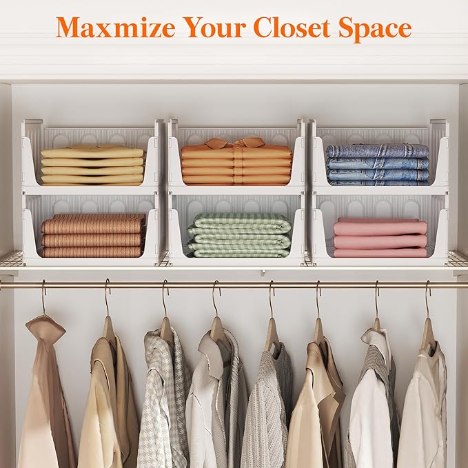 Lifewit 12 Pack Stackable Closet Organizers and Storage Basket for Clothes, Plastic Sweater Storage Bins for Wardrobe, Multifunctional Pants Organizer for RV, Pantry, Bathroom, Kitchen, Dorm, 24L