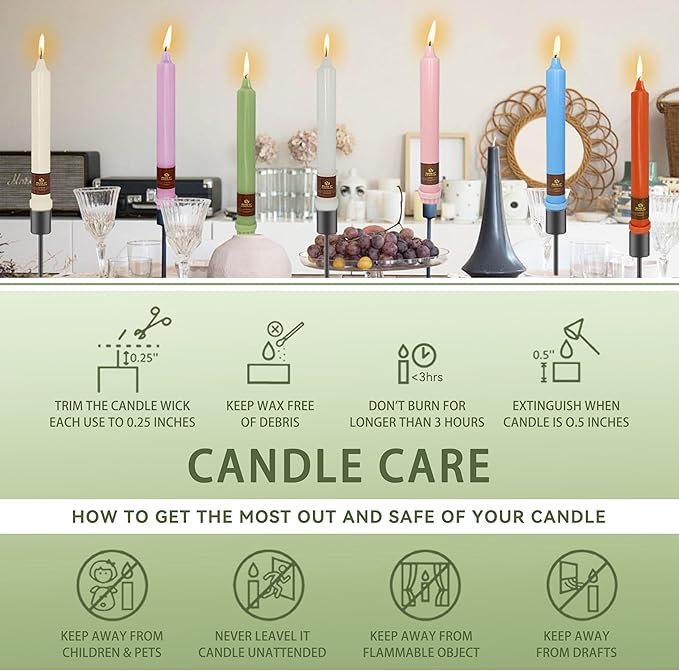 Green Taper Candle 8 Inch Long Candlesticks Unscented Dripless Tapered Candle Set for Home Decor Wedding Party Dinner Candles, 4 Pack
