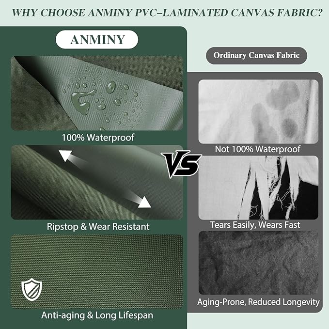 ANMINY 100% Waterproof Outdoor Fabric 3 Yards, 58" W 600D Marine Canvas Fabric with PVC Backing, Ripstop Upholstery Material by The Yard for Furniture Boat Covers Tent Awning, Army Green