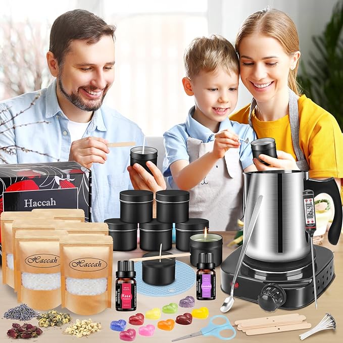Haccah Complete Candle Making Kit with Wax Melter,Candle Making Supplies,DIY Arts&Crafts Kits Gift for Kids,Beginners,Adults,Including Soy Wax, Electronic Stove,Wicks,Rich Scents, Etc.