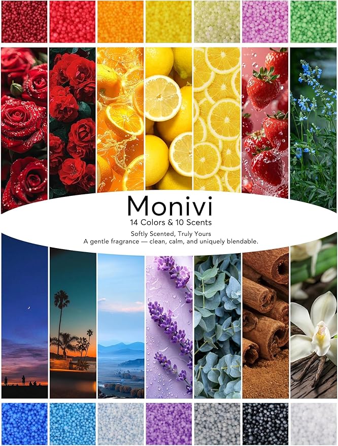 Monivi Scented Candle Sand with Wicks DIY 14 Colors Sand Wax Pearled Candle Wax Beads (1.76oz Each Color, 1.5lb/24.7oz Total up to 120Hours) Refillable Candle Making Kit Mothers Day Gift