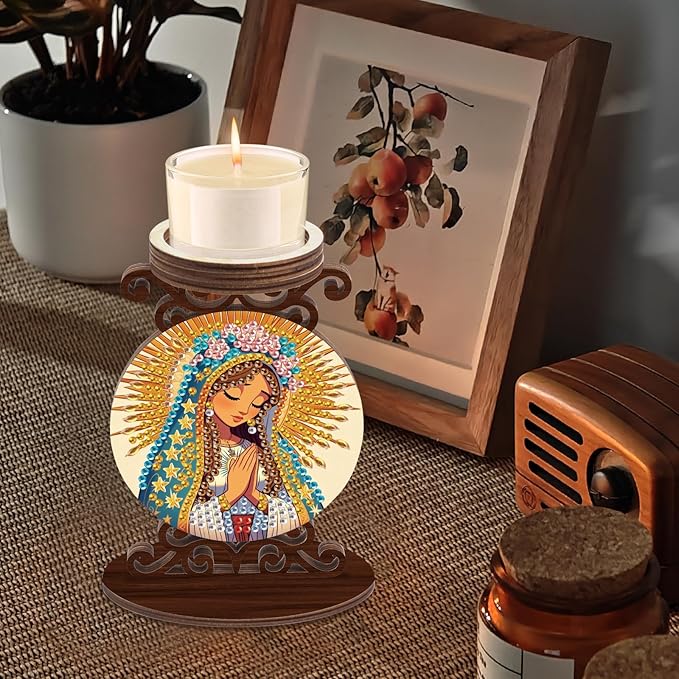 Diamond Art Painting Candlestick Holder Kits, Goddess DIY Shaped Crystal Diamond Art Painting, Woodiness Candle Holder for AromaRelax & Home Decor, Christmas Halloween Ornaments (Double-Sided)