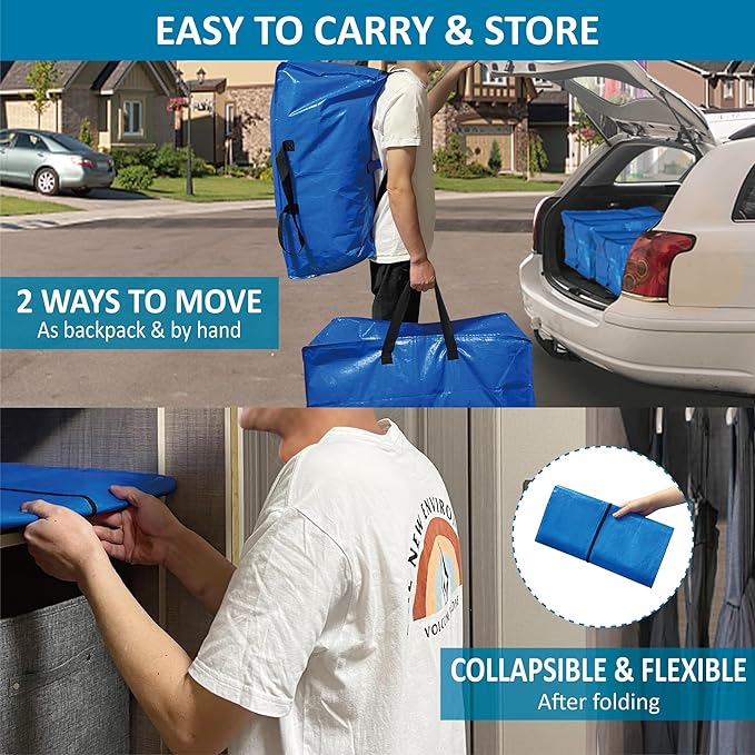 10 Pack Heavy Duty Extra Large Moving Bags with Backpack Straps & Vacuum Storage Bags, Moving Totes with Handles for Space Saving, Christmas Storage Bags for Wreaths, Garlands, Decoration & Ornaments