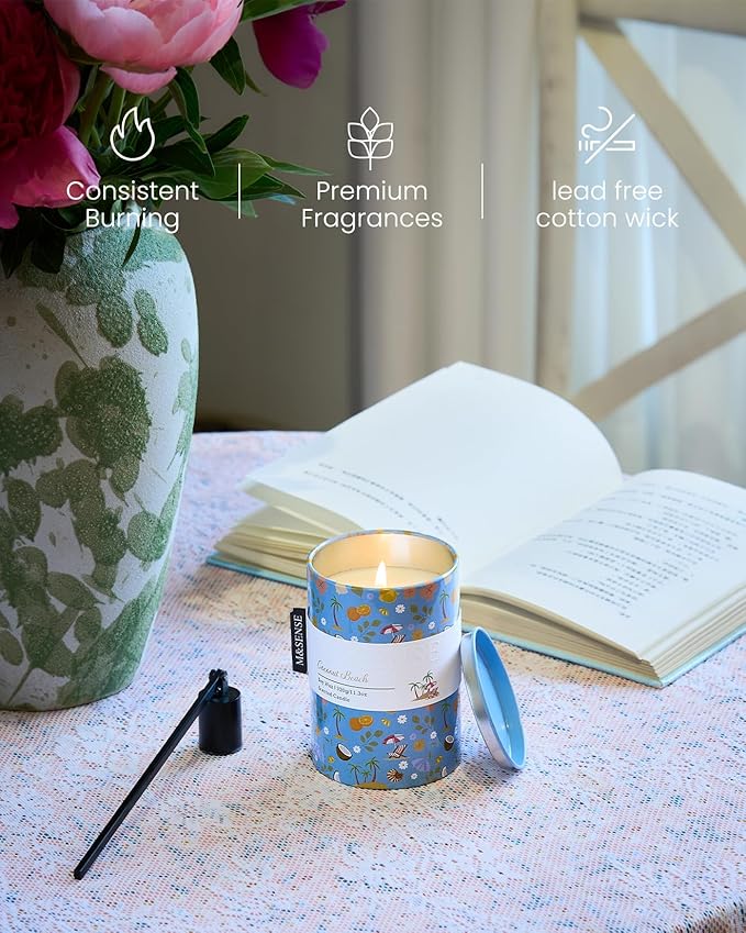 M&SENSE Spring Candle 11.3 oz, Coconut Beach Scented Candle, Non-Toxin Soy Wax for Home Scented, Floral Candles Gift for Her, Up to 70 Hours Burning Long-Lasting Fragrance