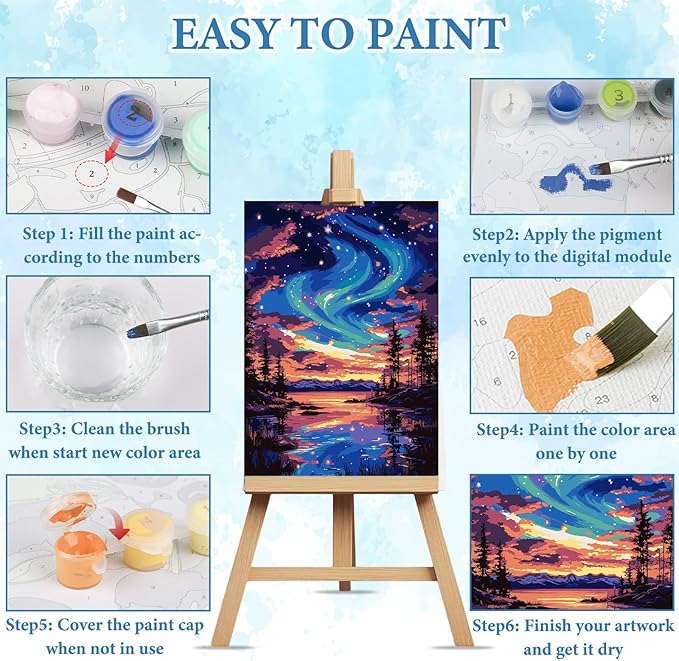 NAIMOER Starry Night Paint by Numbers Kits for Adults Beginner with Wooden Framed, Color by Numbers on Canvas Painting Kits for Adults, Easy Paint DIY Acrylic for Home Wall Decor 8X12 Inch