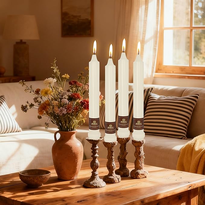 Ivory Candlesticks 8 Inch Handmade Dripless Taper Candles Unscented Colored Candle Set, Pack of 4 - Up to 5 Hours Burn