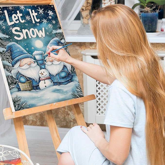 Bowetile Christmas Paint by Numbers for Adults Beginners Framed, Gnome Adults' Paint-by-Number Kits, Adult Paint by Number Kits on Canvas, Acrylic Number Painting for Home Decor, 8x12in