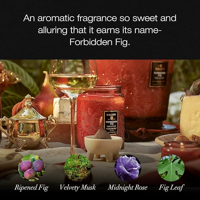 Voluspa Forbidden Fig Candle, 18 oz, Coconut Wax Blend, Scented Candles for Home, 100 Hour Burn Time, Candle Jars