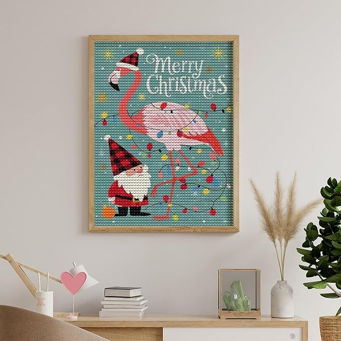 AIVKIEJK Diamond Painting Kits for Adults - Festive Flamingo Christmas Santa Hat Painting DIY 5D Full Drill Diamond Dots Paintings with Diamonds Gem Art and Crafts Home Decor 12"x16"