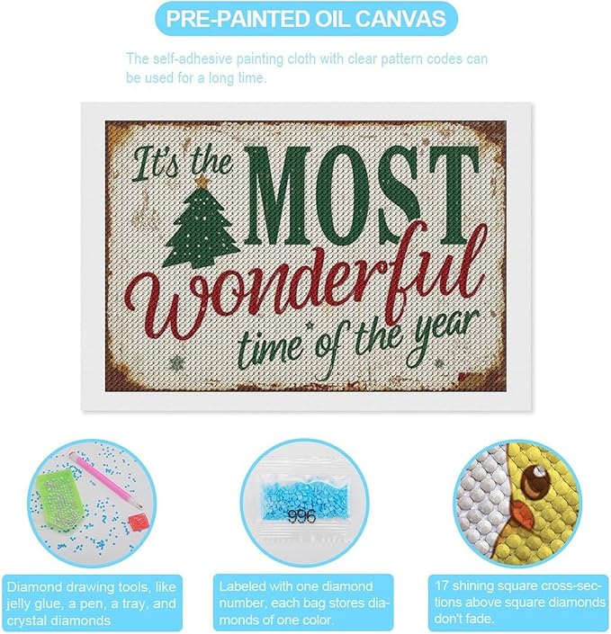 Diamond Painting Kits for Adults - Humorous Quote & Christmas Tree Most Wonderful Time of The Year Painting DIY 5D Full Drill Diamond Dots Paintings with Diamonds Gem Art And Crafts Home Decor 8"x12"