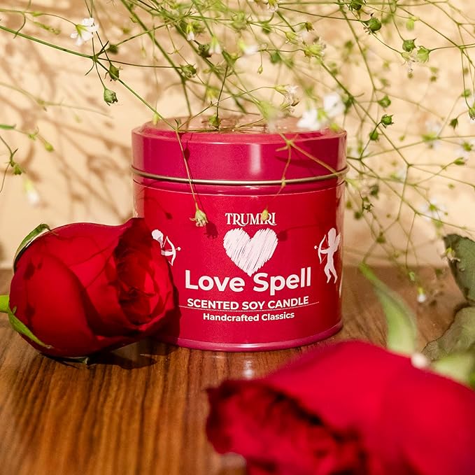 Love Spell - Scented Candles for Women & Men with Rose Petals and Crystals - 5oz Soy Clean Organic Non Toxic - Velas Aromáticas - Aromatherapy Spa Valentines Gift Home Décor Aesthetic Candel