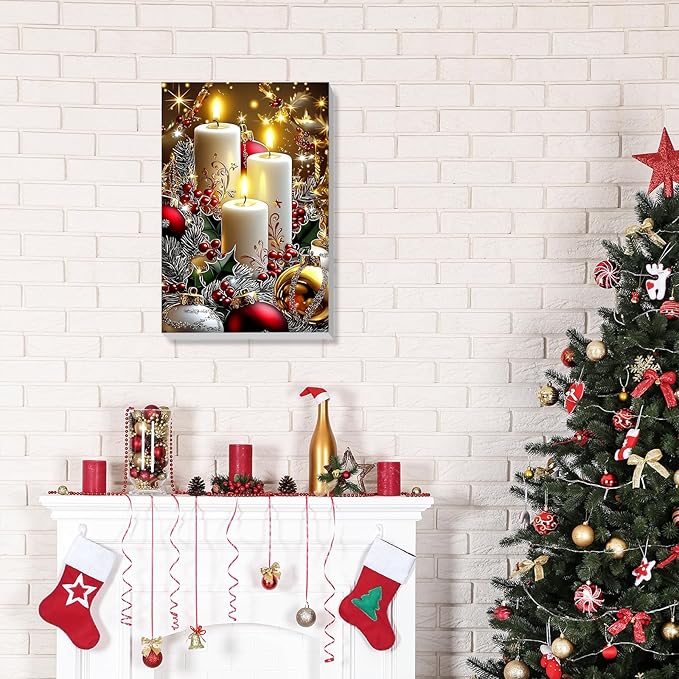 Bowetile Christmas Paint by Numbers for Adults Beginners Framed, Candles Adults' Paint-by-Number Kits, Adult Paint by Number Kits on Canvas, Acrylic Number Painting for Home Decor, 8x12in
