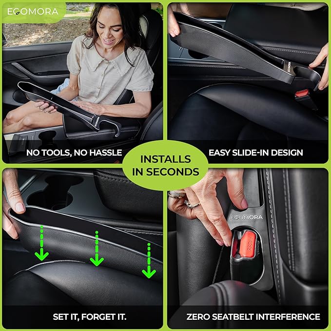 Car Seat Gap Filler organizer with Bonus interior Cleaning Brush- Universal in Between Seat Catcher for Cars,Trucks,SUV- Car Seat Gap Plug storage slot- Custom Seat Gapster- Car Seat Gap Filler Strip