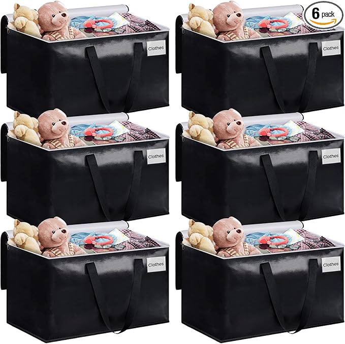 StorageRight Large Moving Bags Heavy Duty Storage Totes for Storage,Packing & Moving Collapsible Moving Supplies with Large Capacity, Reinforced Zippers and Handles, 100L, 6 Packs