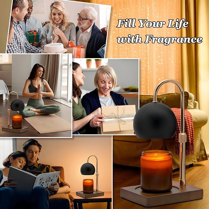 Candle Warmer Lamp Timer - Birthday Gifts for Women Mom Grandma, Mothers Day Gifts, House Warming Gifts New Home Decor Modern Farmhouse Decor with 2 Bulbs Wax Melt Compatible All Jar Candles Blackgold