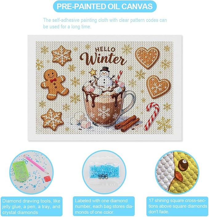 Diamond Painting Kits for Adults - Hello Winter Ice Cream & Gingerbread Snowflakes & Candles Painting DIY 5D Full Drill Diamond Dots Paintings with Diamonds Gem Art And Crafts Home Decor 8"x12"