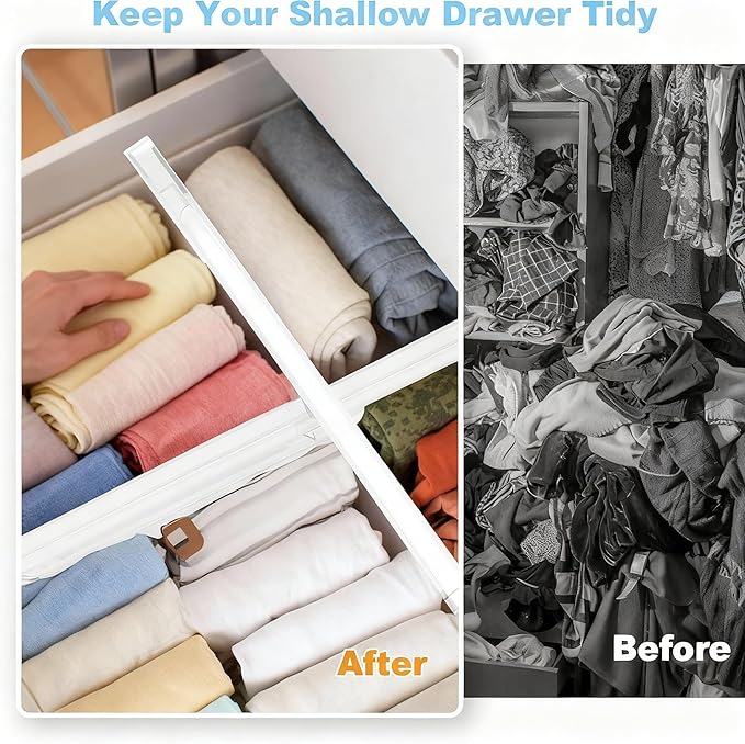 6 Pack Adjustable Drawer Dividers - 4" High Clear Expandable Dresser Organizers 10"-17" Length, Transparent Drawer Separators for Clothes, Underwear, Cosmetics & Kitchen Utensils Storage