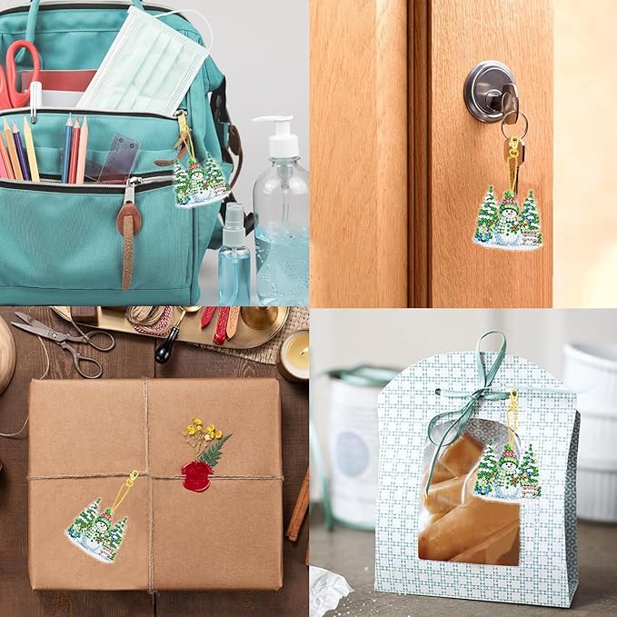 Masendp Christmas Diamond Art Painting Pendant DIY Green Cap and Scarf Snowman 5D Special Shape Crystal Diamond Mosaic Making Process, Christmas Ornaments Window Decoration Gifts