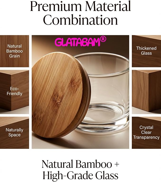 GLATABAM 4 OZ Candle Jars 12 Pack - Bulk Glass Candle Making Jars with Bamboo Lids & Labels, Heat Resistant Empty Reusable Candle Vessel for Containers(Green)