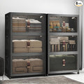 UAMFURI Stackable Storage Bins with Lids,1080QT Lockable Storage Cabinet, Foldable Storage Box with Doors and Wheels, Plastic Drawers for Home, Garage, Office (6, Black, Extra Large)