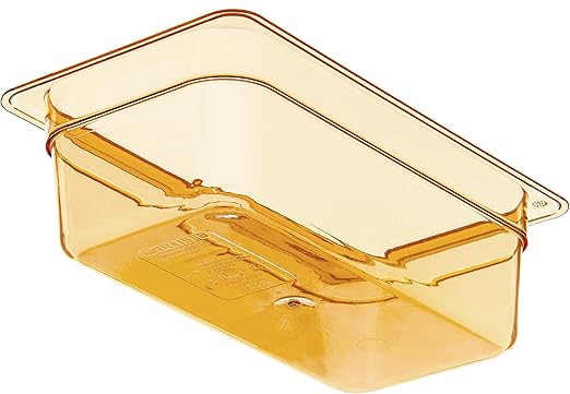 Carlisle FoodService Products Storplus High Heat Food Pan, Chafing Pan with Spoonable Corners for Catering, Buffets, Restaurants, High Heat Plastic, 1/3 Size 4 Inches Deep, Amber